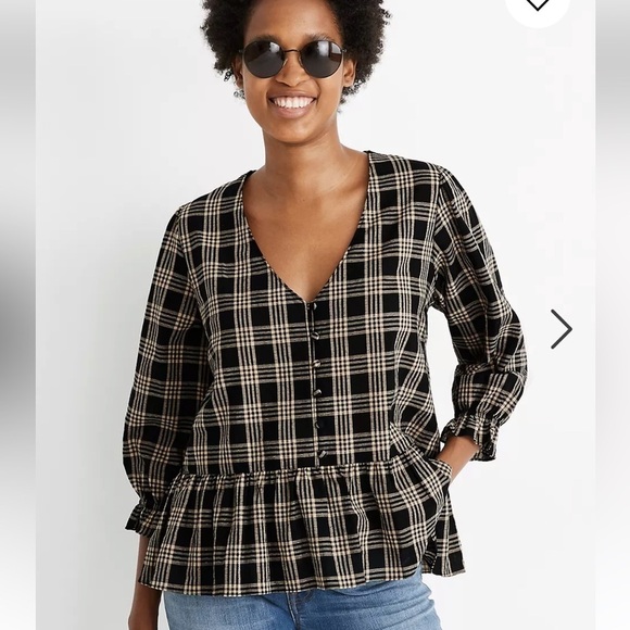 Madewell Tops - MADEWELL RUFFLE HEM PEPLUM TOP IN METALLIC PLAID SIZE MEDIUM EUC